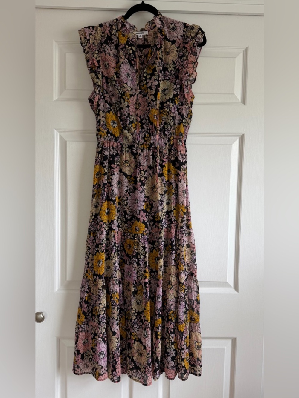 BB Dakota Black Maxi Dress with Pink & Yellow Floral Print